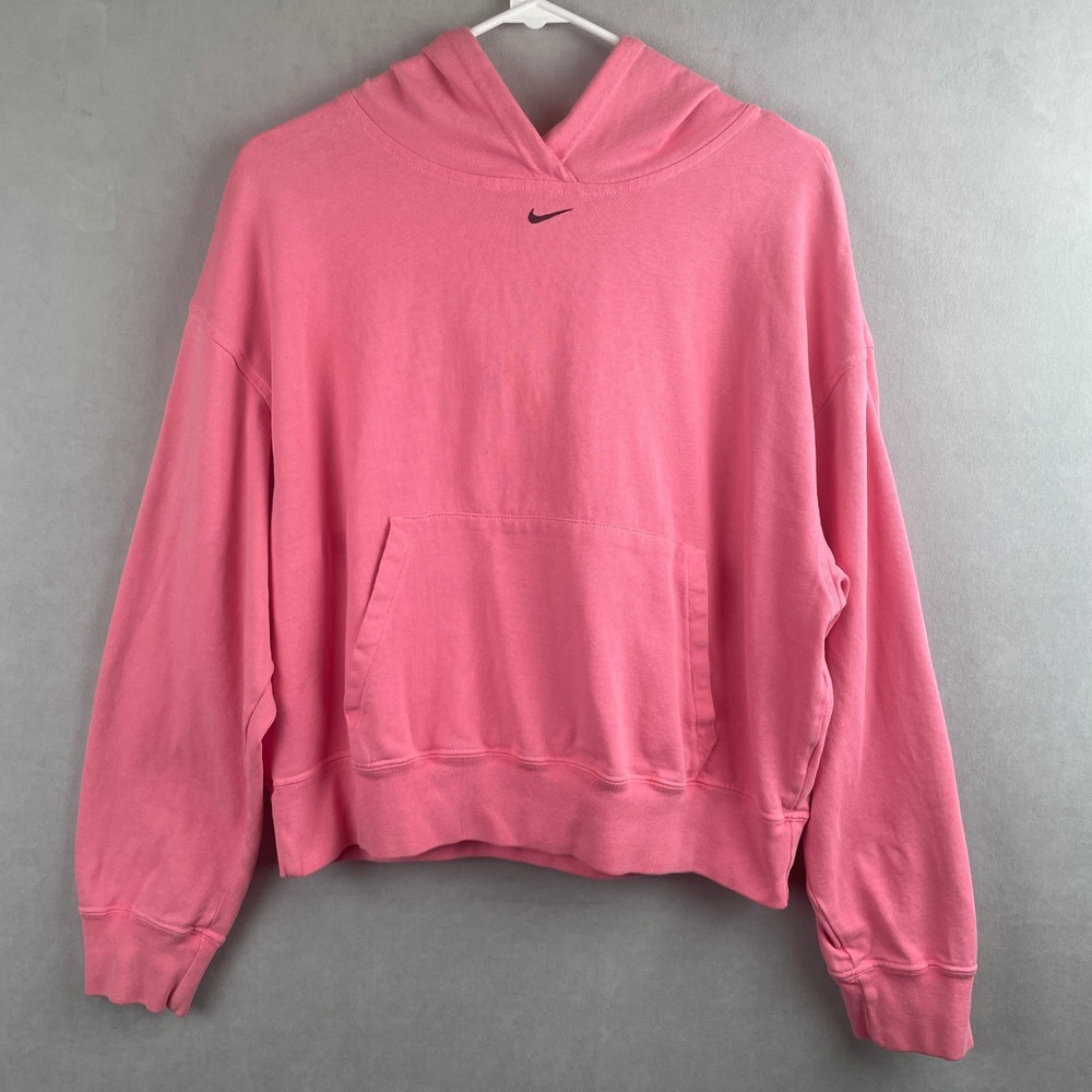 Nike Women Sportswear Washed Crop Hoodie Barbie Pink Pullover Sweatshirt XS Read